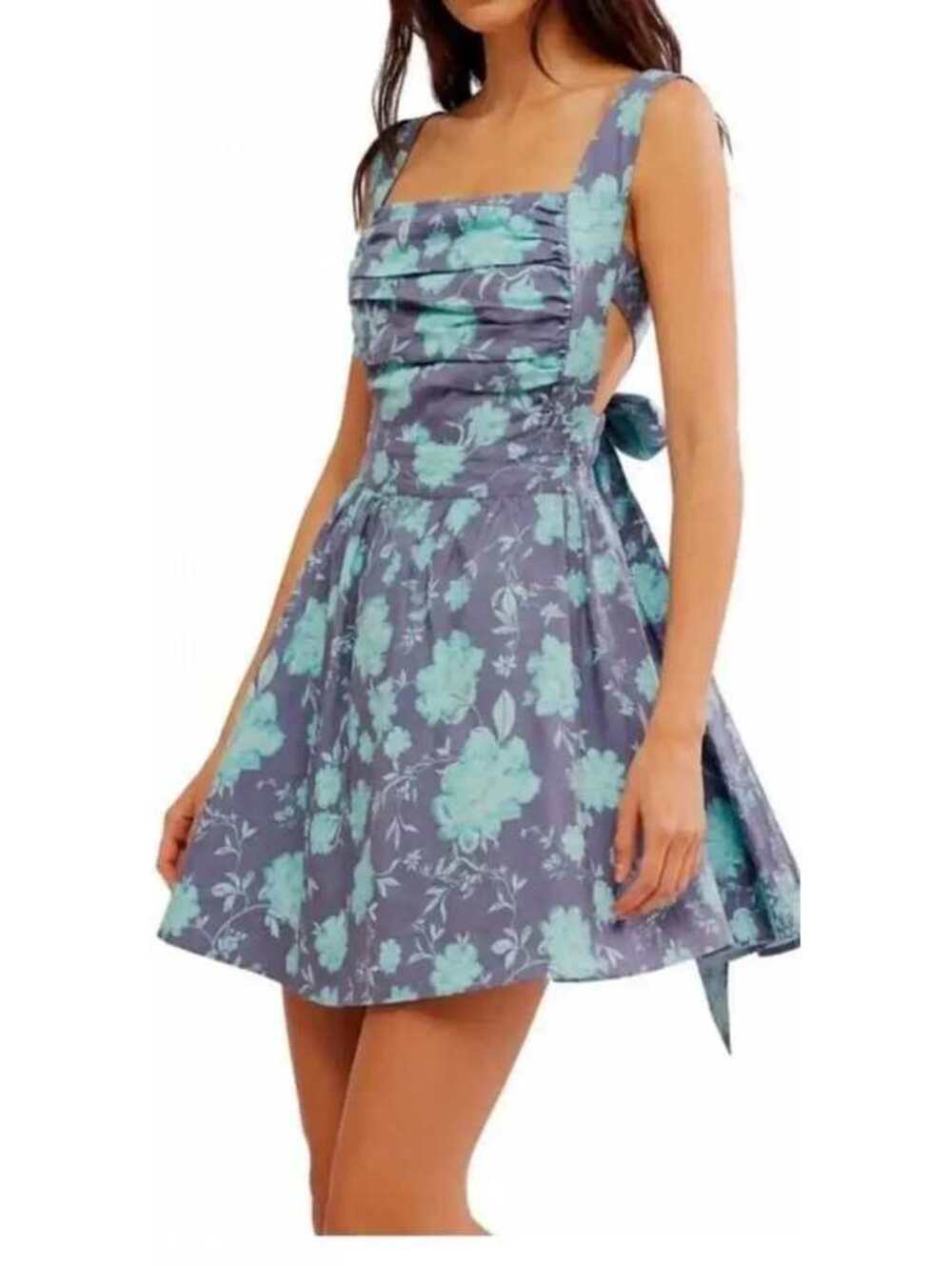 Free People "Meet me in maui" Floral Print Mini Dress with Back Tie Detail